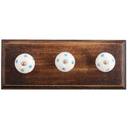Indianshelf Handmade 1 Artistic Vintage Blue Wooden Polka Dot Crackle Clothes Hooks Hangers/Coat Hooks Wall Mounted