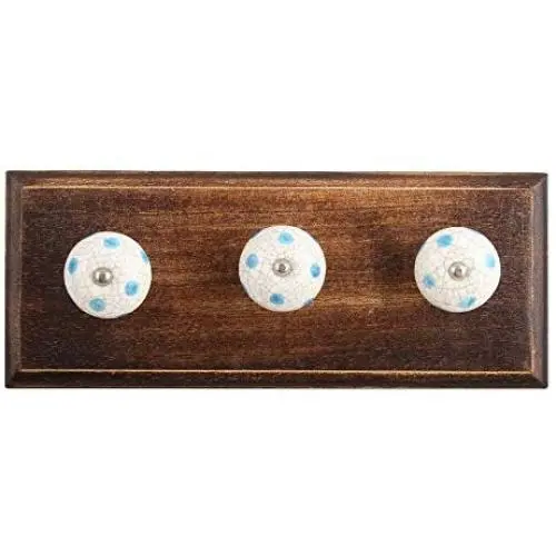 Indianshelf Handmade 1 Artistic Vintage Blue Wooden Polka Dot Crackle Clothes Hooks Hangers/Coat Hooks Wall Mounted Indianshelf Handmade 1 Artistic Vintage Blue Wooden Polka Dot Crackle Clothes Hooks Hangers/Coat Hooks Wall Mounted