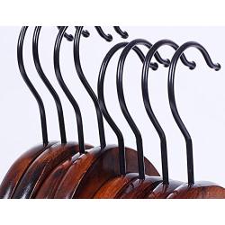 Uheng Solid Wood Suit Closet Clothes Hangers - 10 Pack Non Slip Bar Precisely Cut Notches - 360 Degree Swivel Chrome Hook - Natural Sturdy Durable Wooden Hangers