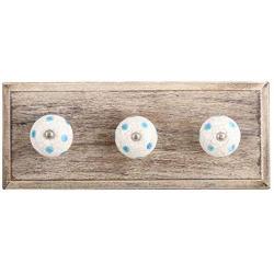 Indianshelf Handmade 1 Artistic Vintage Blue Wooden Polka Dot Crackle Rail Hooks Hangers/Coat Hooks Hardware