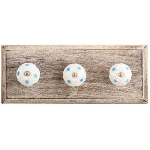 Indianshelf Handmade 1 Artistic Vintage Blue Wooden Polka Dot Crackle Rail Hooks Hangers/Coat Hooks Hardware