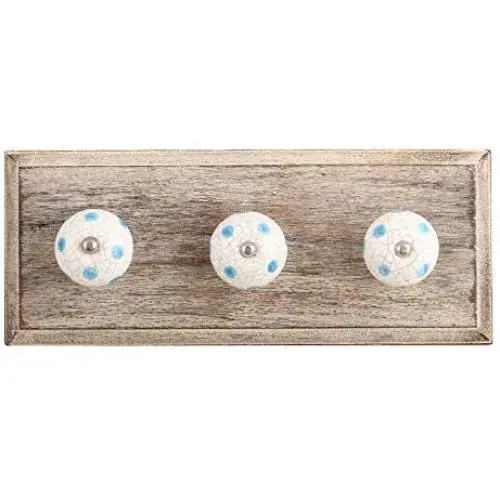 Indianshelf Handmade 1 Artistic Vintage Blue Wooden Polka Dot Crackle Rail Hooks Hangers/Coat Hooks Hardware Indianshelf Handmade 1 Artistic Vintage Blue Wooden Polka Dot Crackle Rail Hooks Hangers/Coat Hooks Hardware