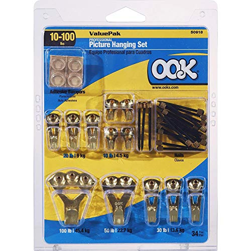 OOK 50918 Valu-Pak Assorted Professional Picture Hanging Kit, Hangs up to 17 Pictures, 10-100 lbs,1 Pack