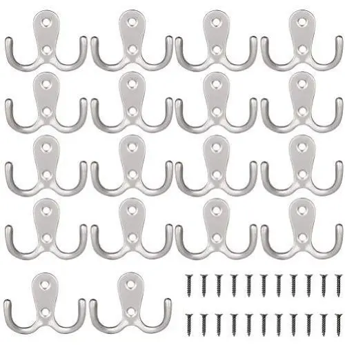 18 Pcs Double Prong Robe Hook Retro Cloth Hanger with 40 Pieces Screws, Heavy Duty Wall Mount Coat Hook, Door & Wall Robe Dress Hat Clothes Garment Hangers Towel Rack in Matte Nickel,Silver 18 Pcs Double Prong Robe Hook Retro Cloth Hanger with 40 Pieces Screws, Heavy Duty Wall Mount Coat Hook, Door & Wall Robe Dress Hat Clothes Garment Hangers Towel Rack in Matte Nickel,Silver