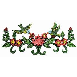 Sungmor Cast Iron Stylish Coat Hook Hanger with Multicolor Finish - Vivid Hummingbird Wall Hanging Rack with 6 Hooks - Decorative Wall Hook Rack for Keys Clothes Hats Towels