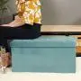 B FSOBEIIALEO Folding Storage Ottoman, Long Shoes Bench, Flannelette Footrest Stool Seat 31.5&quotx15.7&quotx15.7" (Teal, Large)