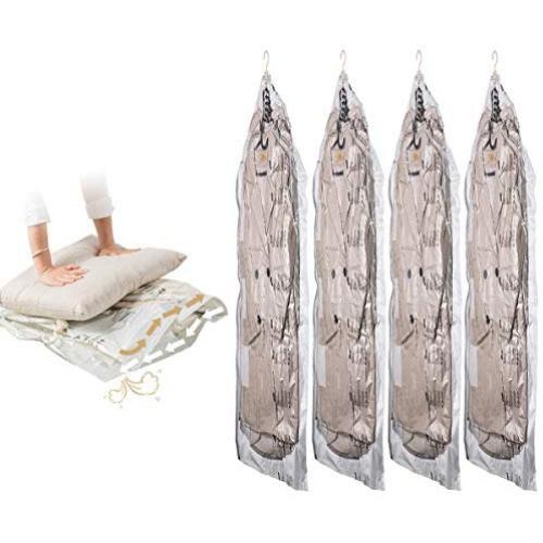 TAILI Hanging Vacuum Space Saver Bags for Clothes, Set of 4 Long 53x27.6 inches Vacuum Seal Storage Compression Bags for Suits, Dress Coats or Jackets, No Pump Needed