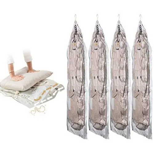 TAILI Hanging Vacuum Space Saver Bags for Clothes, Set of 4 Long 53x27.6 inches Vacuum Seal Storage Compression Bags for Suits, Dress Coats or Jackets, No Pump Needed TAILI Hanging Vacuum Space Saver Bags for Clothes, Set of 4 Long 53x27.6 inches Vacuum Seal Storage Compression Bags for Suits, Dress Coats or Jackets, No Pump Needed