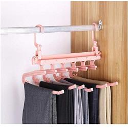 5 in 1 Multi-Functional Pant Rack Shelves Space Safer Stainless Steel Magic Wardrobe Clothing Hangers for Clothes Rack 5pcs Random Color