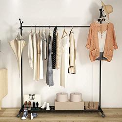 Cxjff Floor Standing Coat Rack Movable Hanger Clothes Bags Leisure 10 Hooks Easy Install, Iron (Color : Black, Size : 105x40x177cm)