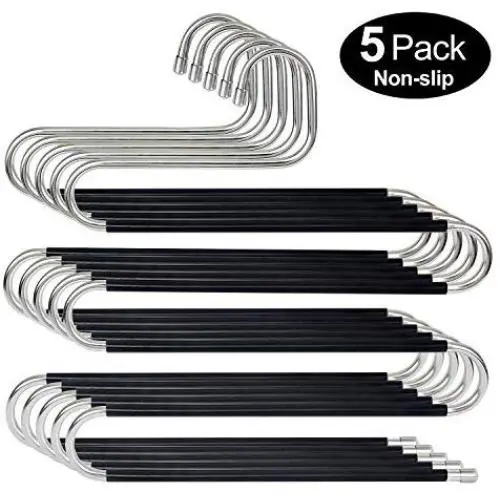 HuaQi S Shape Clothes Pants Hangers Non Slip Closet Storage Organizer Multi Space Saving Hanger for Pants Jeans Belt Tie Scarf Legging (5-Pieces) HuaQi S Shape Clothes Pants Hangers Non Slip Closet Storage Organizer Multi Space Saving Hanger for Pants Jeans Belt Tie Scarf Legging (5-Pieces)