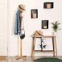 LANGRIA Coat Hook Bamboo Wooden Coat Rack and Hook Rack with 3 Tiers 12 Hooks and Solid Feet Hall Tree Coat Rack for Clothes Scarves and Hats, Bamboo Natural Color