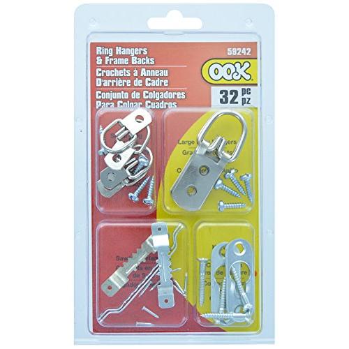 OOK by Hillman 535672 Zinc Ring Assorted Hanger and Picture Frame Back Kit, 32 Pieces