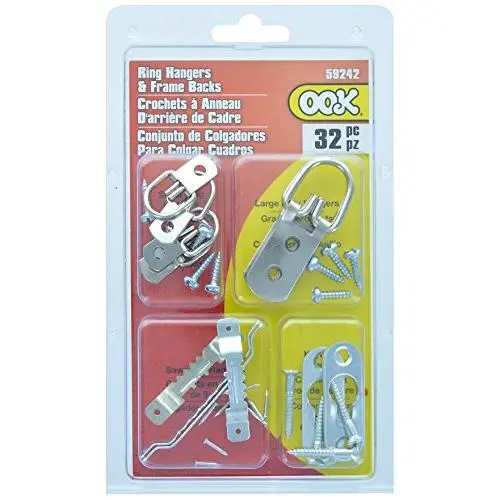 OOK by Hillman 535672 Zinc Ring Assorted Hanger and Picture Frame Back Kit, 32 Pieces
