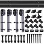 PeggyHD 12FT Heavy Duty Sliding Barn Door Hardware Kit Double Wood Door Track Roller Kit Wall Mounted J Shape Hanger (2 x Door Set)