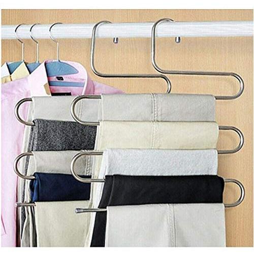 5PC Random Color Multi-Functional Pants Rack Shelves Stainless Steel Wardrobe Magic Hanger S-Shape Clothes Hangers Storage Rack Decoration