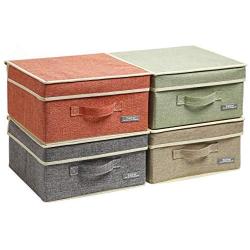 YueYue Small 4 Pack Fabric Stroage Boxes with Lids, Linen Foldable Stroage Boxes with lids 4 Color Set 12.4in/12in/6.7in