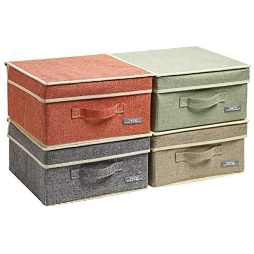 YueYue Small 4 Pack Fabric Stroage Boxes with Lids, Linen Foldable Stroage Boxes with lids 4 Color Set 12.4in/12in/6.7in YueYue Small 4 Pack Fabric Stroage Boxes with Lids, Linen Foldable Stroage Boxes with lids 4 Color Set 12.4in/12in/6.7in