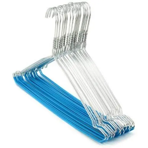 HANGERWORLD 20 Silver 16inch Wire Metal Notched 13 Gauge Clothes Garment Coat Hangers Blue Rubber Non Slip Pants Bar HANGERWORLD 20 Silver 16inch Wire Metal Notched 13 Gauge Clothes Garment Coat Hangers Blue Rubber Non Slip Pants Bar