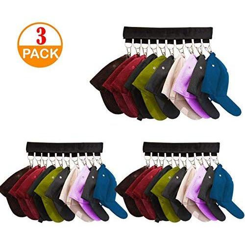 Agvincy 3 Pack Hat Organizer Cap Organizer Hanger 10 Clips Stainless Steel, Folding Clothes Hangers Foldable Clothes Drying Rack for Travel (3 Pack)