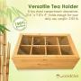 Woodcha Natural Bamboo Tea Boxes Storage Organizer- 8 Compartments Tea Bag Holder with Clear Glass Lid- Natural Wooden Finish Tea Storage Organizer