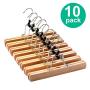 HOUSE DAY Wooden Pants Hangers 10 Pack Non Slip Wood Skirt Hangers Wood Jeans/Slack Hanger with 360° Swivel Hook - Pants Clip Hangers for Skirts, Slacks - Clamp Hangers