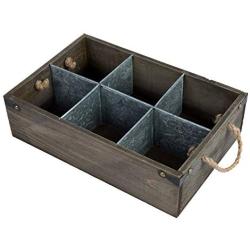 MyGift Barnwood Style Decorative Storage Box, Organizer Caddy with Metal Dividers & Handle