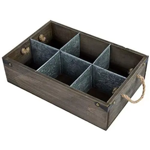 MyGift Barnwood Style Decorative Storage Box, Organizer Caddy with Metal Dividers & Handle MyGift Barnwood Style Decorative Storage Box, Organizer Caddy with Metal Dividers & Handle