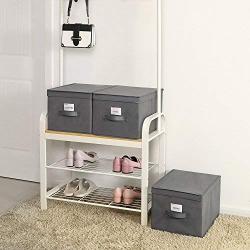 SONGMICS Set of 3 Foldable Storage Boxes with Lids, Fabric Cubes with Label Holders, Storage Bins Organiser, 11.8