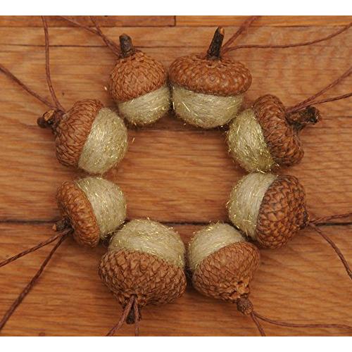Off White Felted Acorn Ornaments with Gold Shimmer, also available without hangers