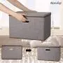 Large Linen Fabric Foldable Storage Container [2-Pack] with Removable Lid and Handles,Storage bin Boxes Cubes Organizer - Gray for Home, Office, Nursery, Closet, Bedroom, Living Room