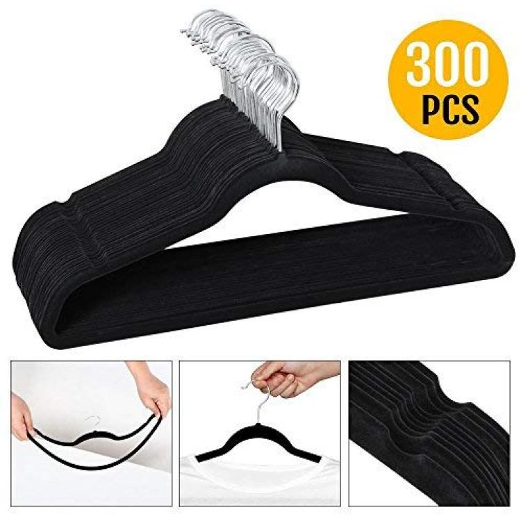 Non-Slip Velvet Clothes Hangers, 100 Pack, Black, For Both Wet and