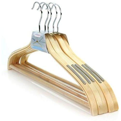 HANGERWORLD 10 Laminated Wooden 18inch Clothes Coat Garment Hangers with Non Slip Plastic Coated Pants Bar