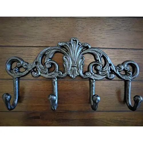 Farmhouse Style Entrance Hook Rack, Bathroom Towel Hanger, Oil Rubbed Bronze or Pick Color, Handpainted Cast Iron