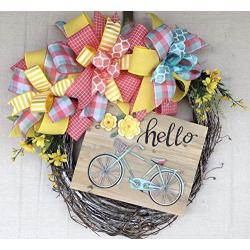 Rustic Hello Bicycle Wreath Rustic Farmhouse Everyday Decor Welcome Door Hanger Grapevine Wreath Burlap Bowtique