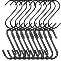 Fwaytech S Shaped Hooks Black Heavy Duty Two Different Shapes S Hooks Hanger for Kitchenware Pots Pans Rack,Coffee Mugs,Dish Towels,Fans,Spoons Utensils,Clothes,Jeans,Cups,Bags and Plants (H-B)