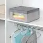 mDesign Soft Stackable Fabric Closet Storage Organizer Holder Bin with Clear Window, Attached Hinged Lid - for Bedroom, Hallway, Entryway, Bathroom - Textured Print - Medium, 6 Pack - Gray
