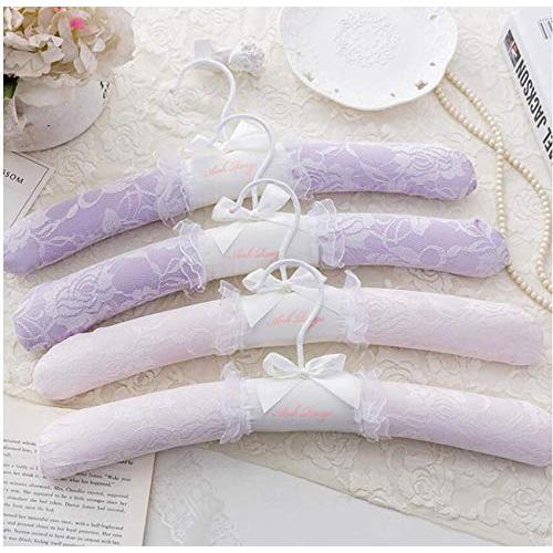 10pcs Random Color Top Grade Pretty Pink Purple Lace Satin Padded Clothes Hanger, Elegant Lace Wedding Dress Hanger for Bride Princess