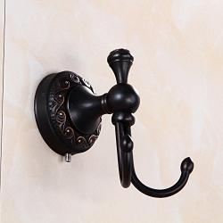 YoungE Black Oil Rubbed Bronze Bathroom Robe Towel Hook,Double Towel Hooks Wall Mounted Clothes Hanger Brass Carved