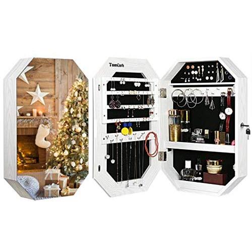 TomCare Jewelry Cabinet Jewelry Armoire Wall Mounted Jewelry Organizer Eight Edge with Frameless Mirror Earring Organizer Thickened Jewelry Boxes Space Saving Jewelry Storage Organizer