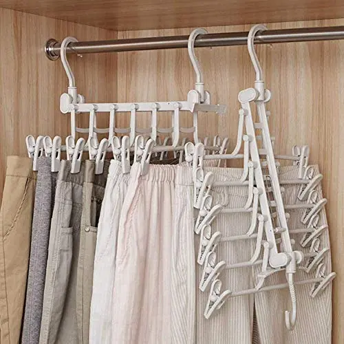Loouer 6-in-1 Foldable Hanger with Clip Multi-Functional 360° Rotating Hanger Space Saving Cascading Clothes Organizer for Jeans Pants Shirt Loouer 6-in-1 Foldable Hanger with Clip Multi-Functional 360° Rotating Hanger Space Saving Cascading Clothes Organizer for Jeans Pants Shirt
