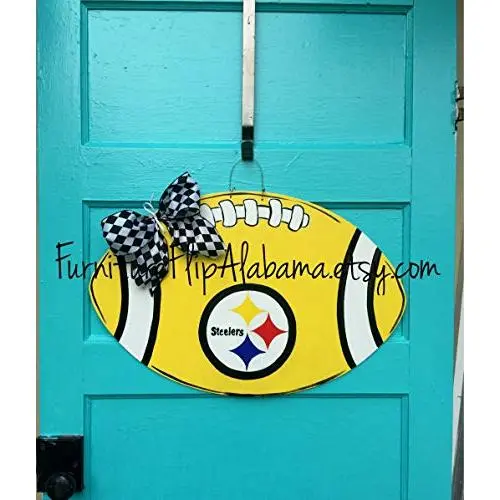 Pittsburgh Steelers football door hanger wreath Pittsburgh Steelers football door hanger wreath