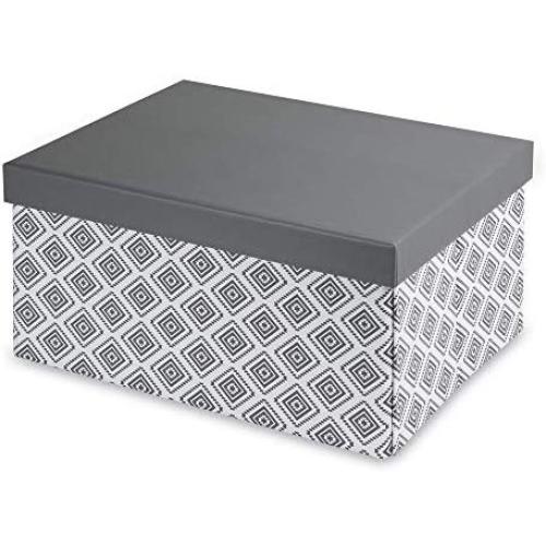 Pop n Store Decorative Storage Boxes with Lid - Collapsible and Stackable - Medium Document Boxes Aztec Gray Print - Interior Size (12