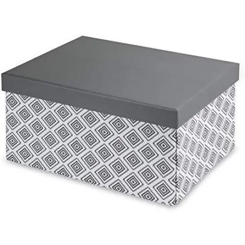 Pop n Store Decorative Storage Boxes with Lid - Collapsible and Stackable - Medium Document Boxes Aztec Gray Print - Interior Size (12