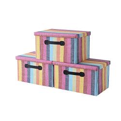 Storage Boxes[3-Pack]Fabric Storage Bins with Lid Organizer Bins for File Decorative Bins Storage Baskets for Shelves Memory Boxes for Office Organizer Cubes Containers