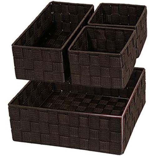 Posprica Woven Storage Drawer Closet Dresser Organizer Bins Basket for Nursery, Office, Home Décor, Shelf Cabinet, Set of 4,Brown
