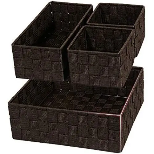 Posprica Woven Storage Drawer Closet Dresser Organizer Bins Basket for Nursery, Office, Home Décor, Shelf Cabinet, Set of 4,Brown
