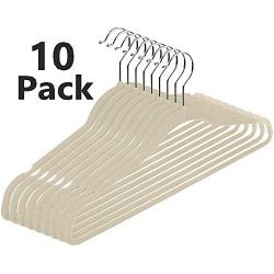 Clothes Hangers- Suit Dress Shirt Ivory Velvet Hangers Fashion Thin Non Slip Heavy Duty Clothes Velvet Hangers (Pack of 10)