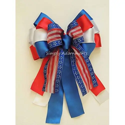Red White Blue Gift Bow Patriotic Decor Gifts Bow Fourth of July Wreath Bow Independence Day Bow President Day door hanger Bow Veterans Day Military Bow