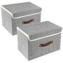 TYEERDEC Foldable Storage Bins 2 Pack Storage Boxes with Lids and Handles Storage Baskets in Cotton and Linen Storage Organizers for Toys, Shelves, Clothes, Papers and Books etc. (Gray)